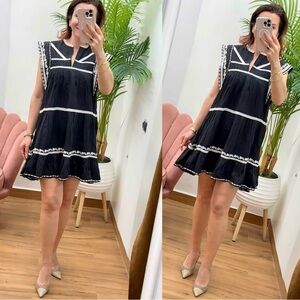 NWT ZARA CONTRAST EMBROIDERED A-LINE MINI DRESS ZW COLLECTION. SIZE M